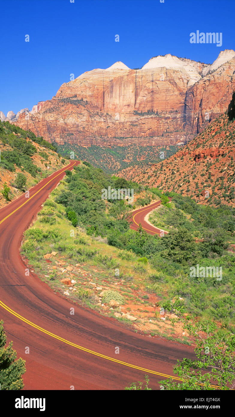 A view of the main highway in Zion National park, Utah Stock Photo