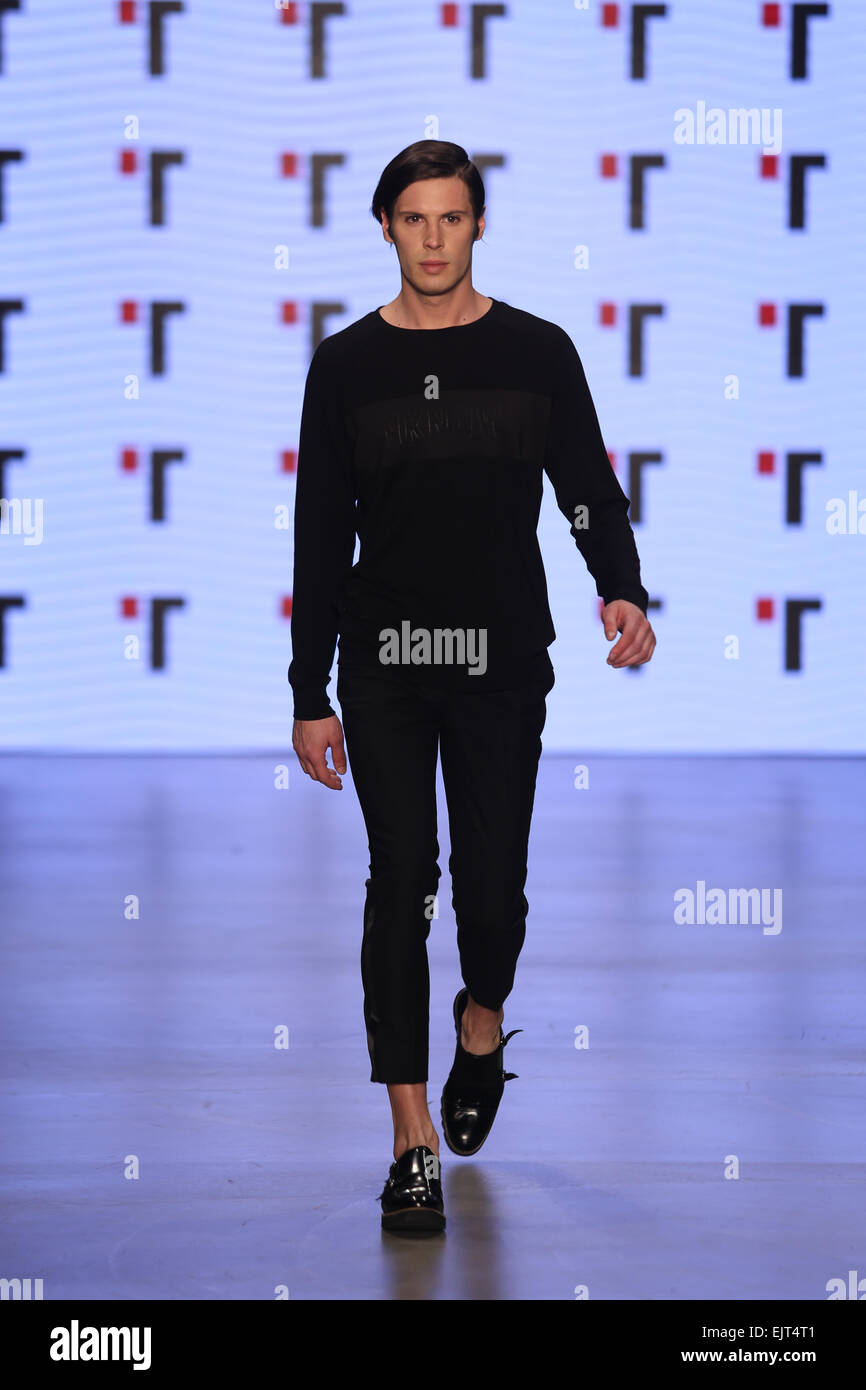 ISTANBUL TURKEY MARCH 20 2015 model showcases one latest creations by Tween Mercedes-Benz Fashion Week Istanbul Stock Photo