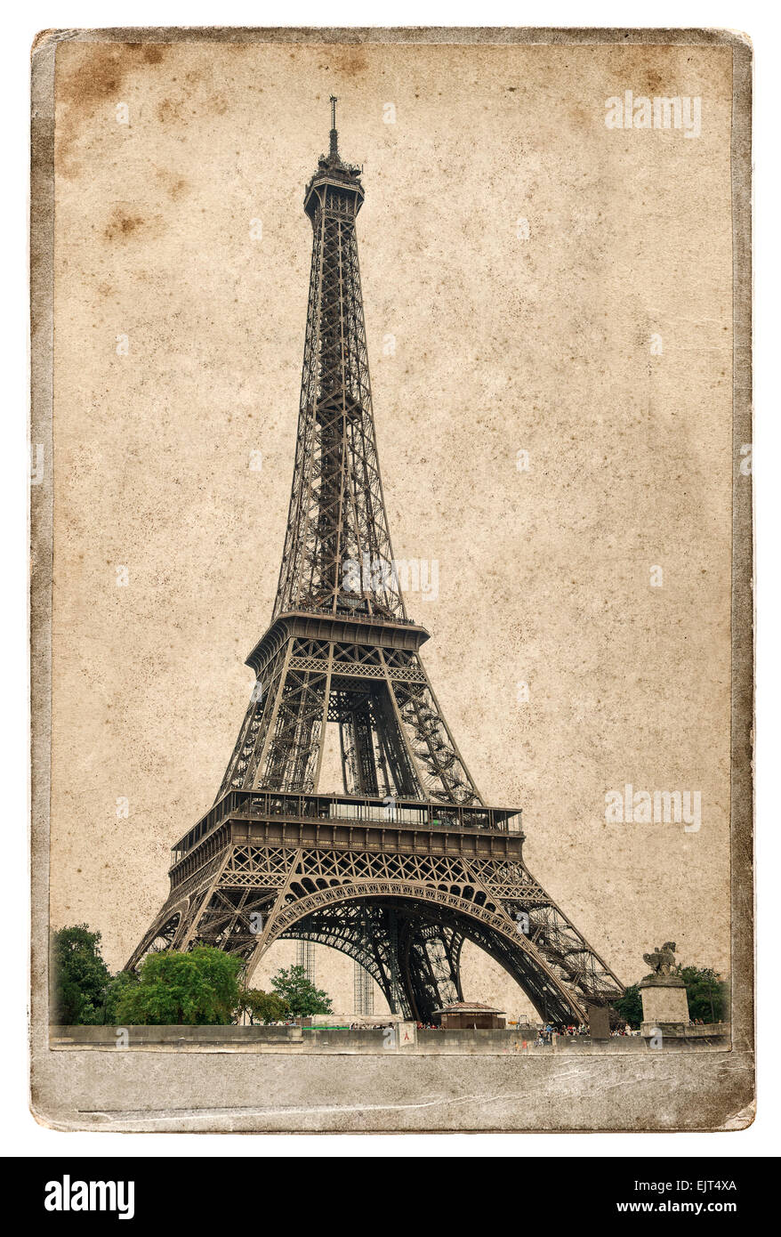 Vintage style postcard concept with Eiffel Tower (La Tour Eiffel). Champ de Mars, Paris, Europe Stock Photo