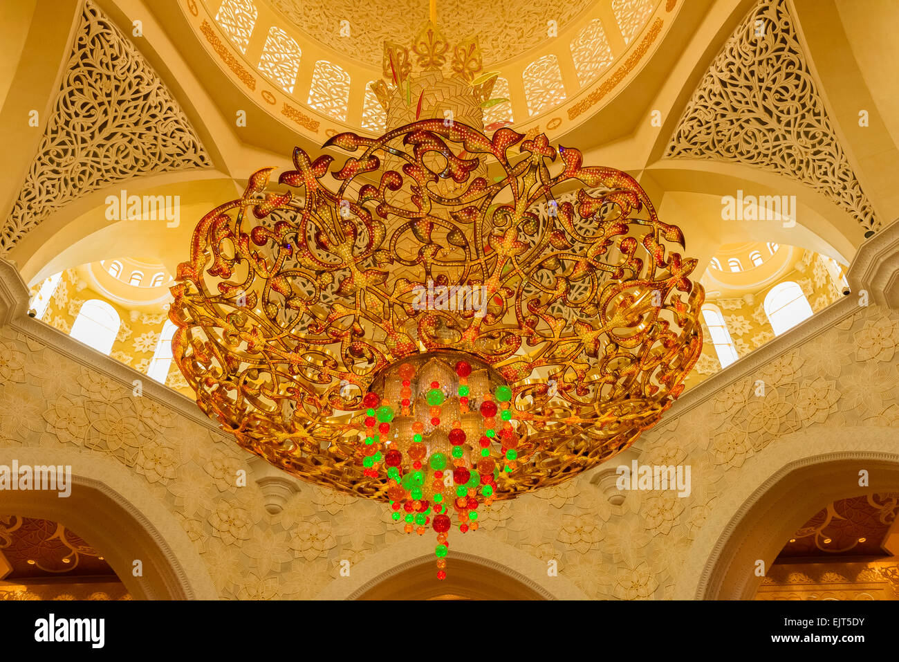 Chandelier in Sheikh Zayad Grand Mosque in Abu Dhabi, UAE Stock Photo