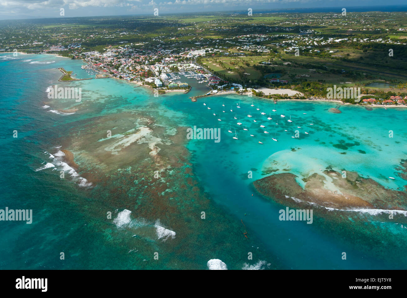 France. Guadeloupe, Saint Francois town and lagoon (aerial view