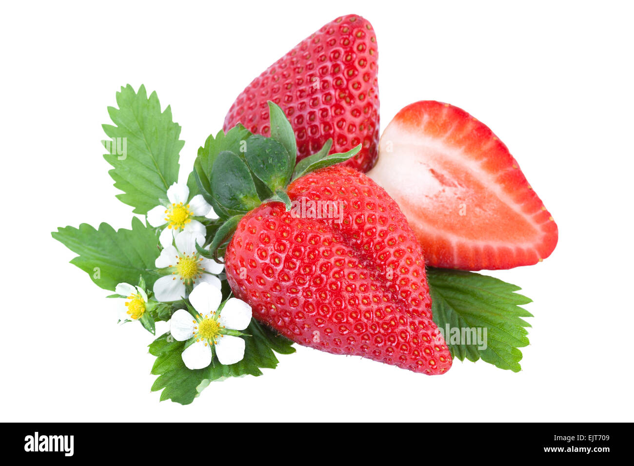 Bio Strawbery with green leaves and flowers Stock Photo - Alamy
