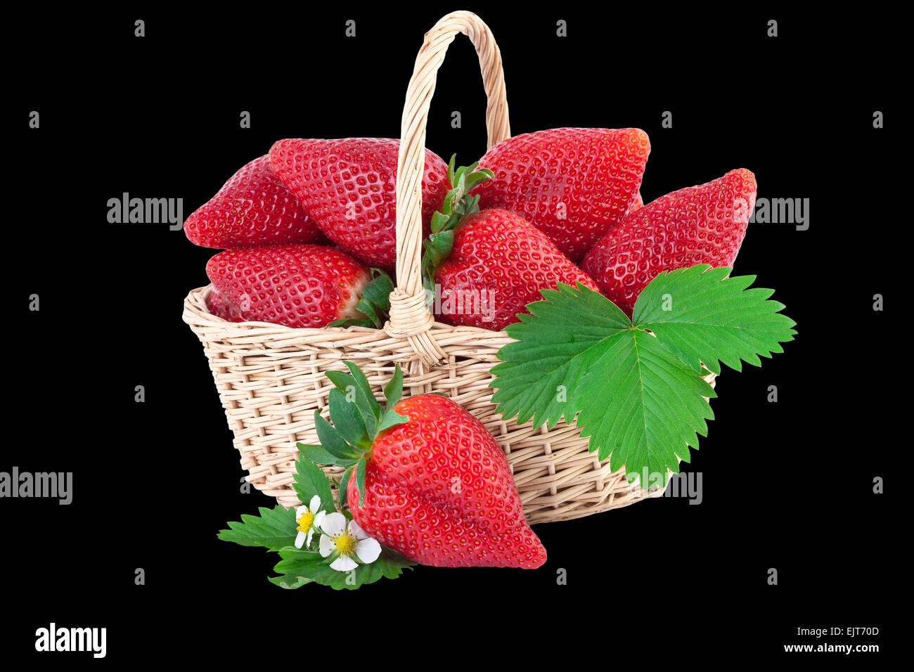 Basket with fresh Strawberry over Black Background Stock Photo - Alamy