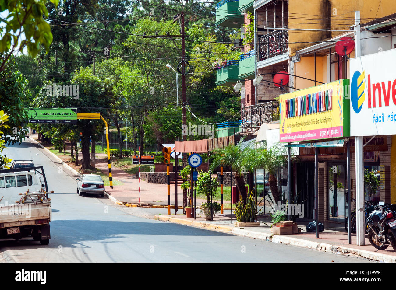 Typically empty city streets at lunchtime during siesta, Encarnacion, Paraguay Stock Photo