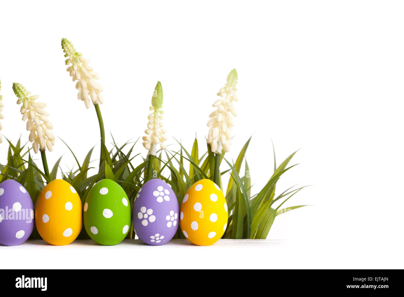 Easter Eggs with flower on Fresh Green Grass Stock Photo