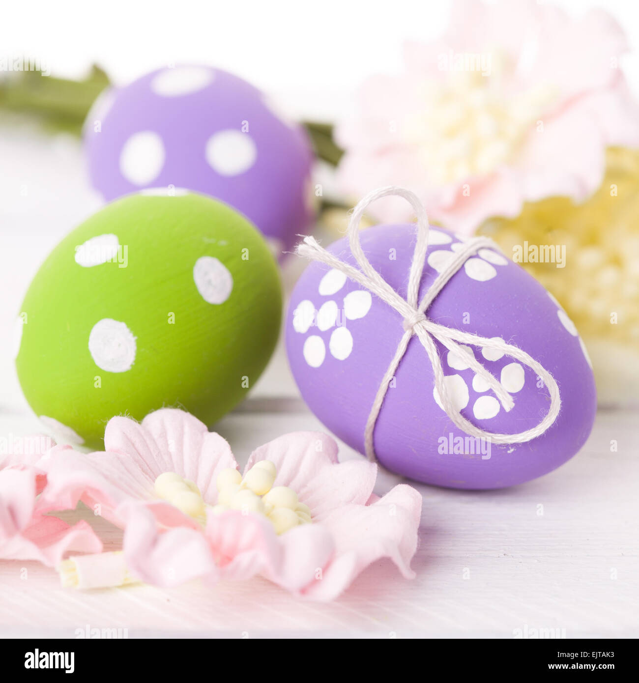 Easter Eggs with Spring Flowers Stock Photo
