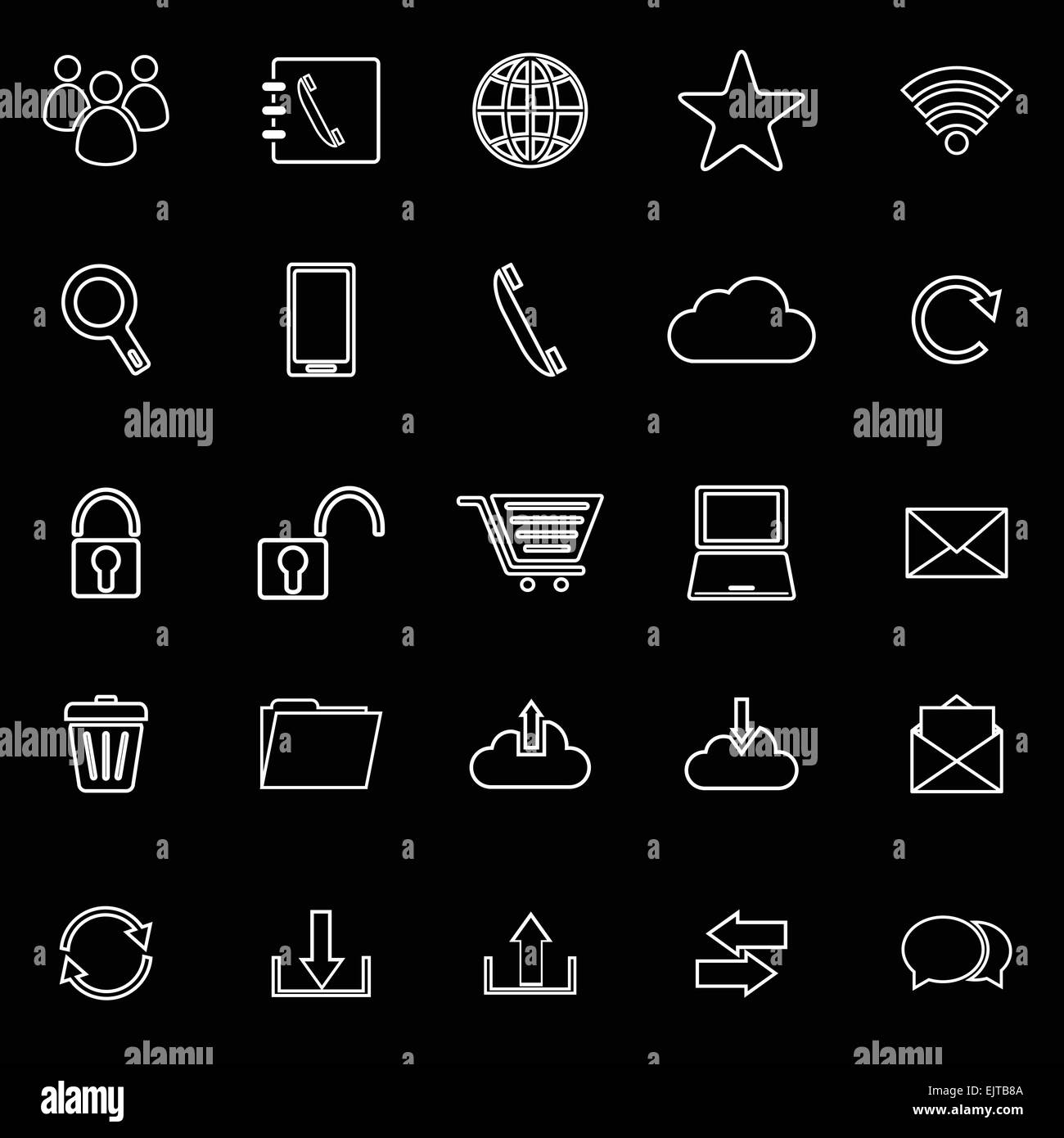 Communication line icons on black background, stock vector Stock Vector