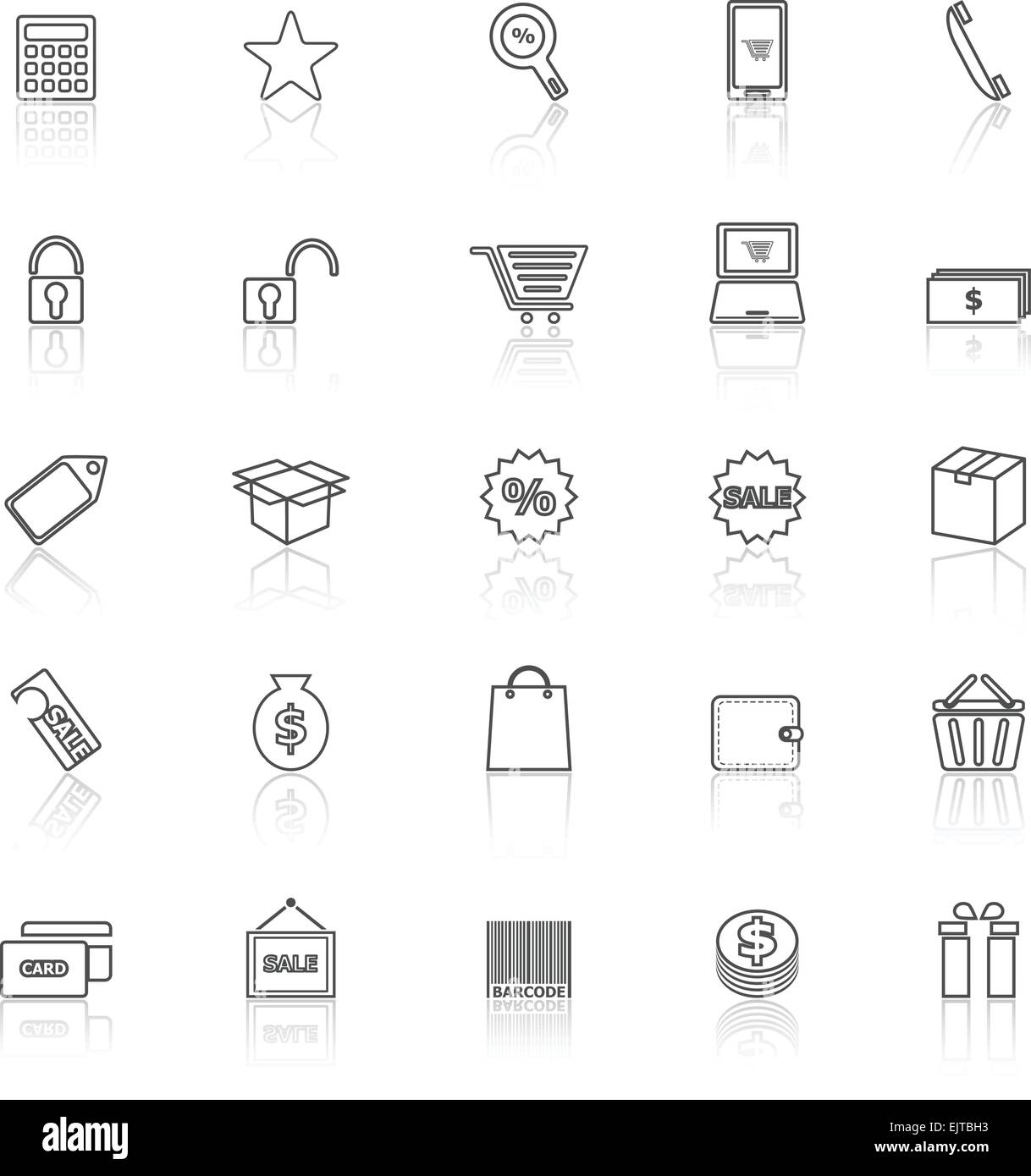 Shopping line icons with reflect on white background, stock vector ...