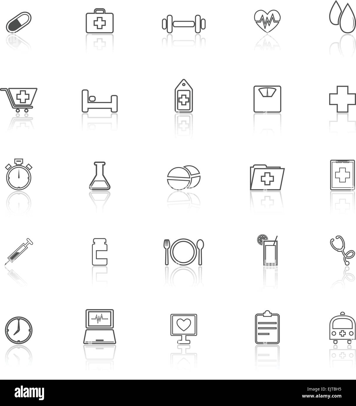 Health line icons with reflect on white background, stock vector Stock ...