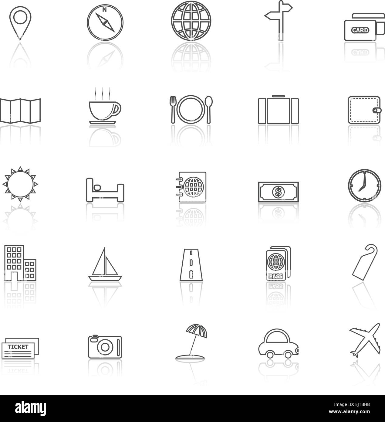 Travel line icons with reflect on white background, stock vector Stock ...