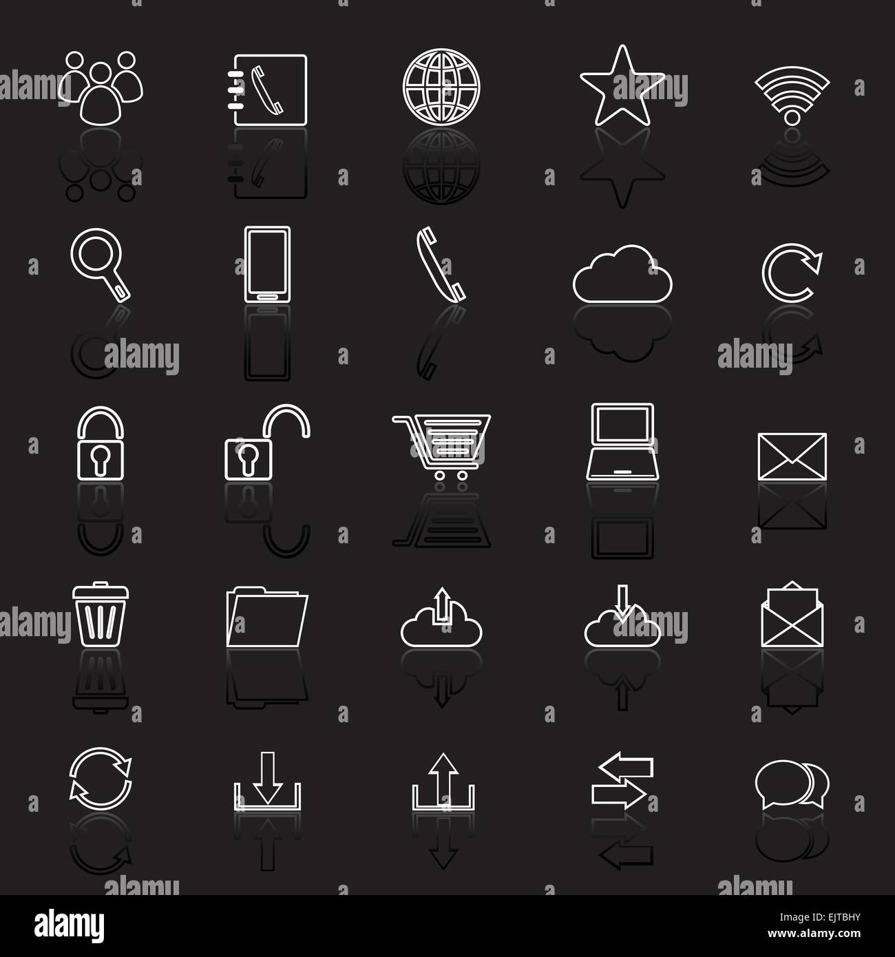 Communication line icons with reflect on black background, stock vector Stock Vector