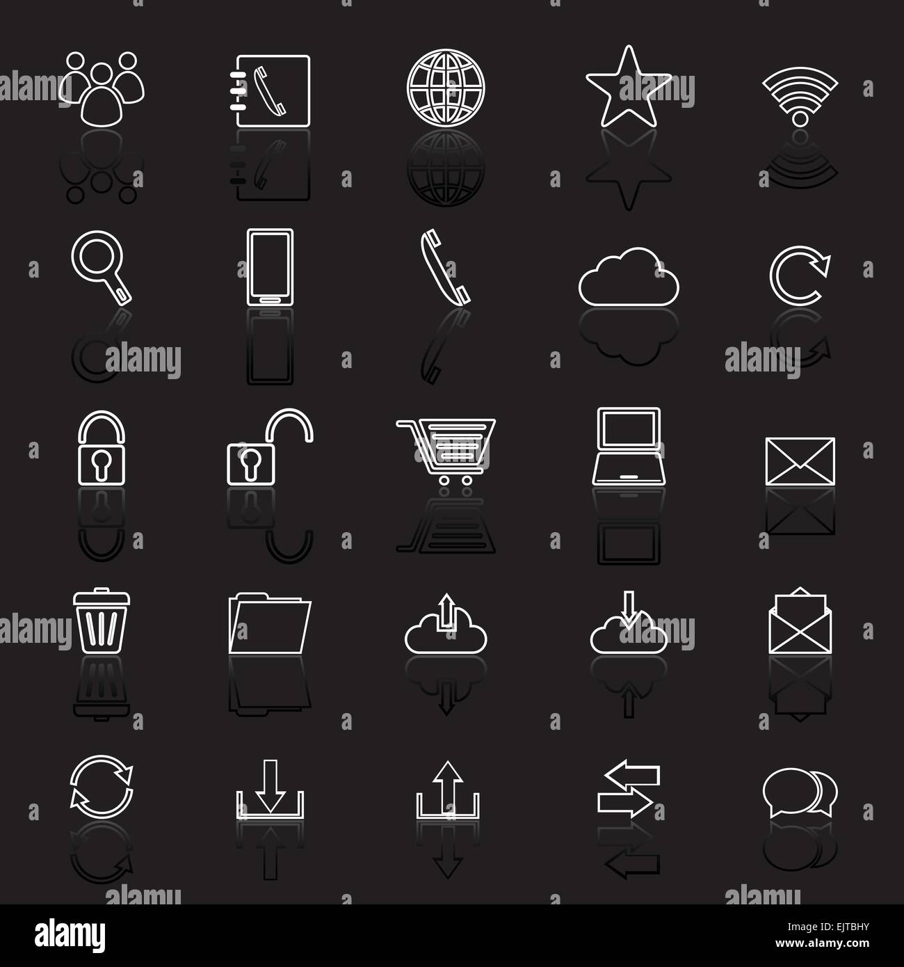 Communication line icons with reflect on black background, stock vector ...