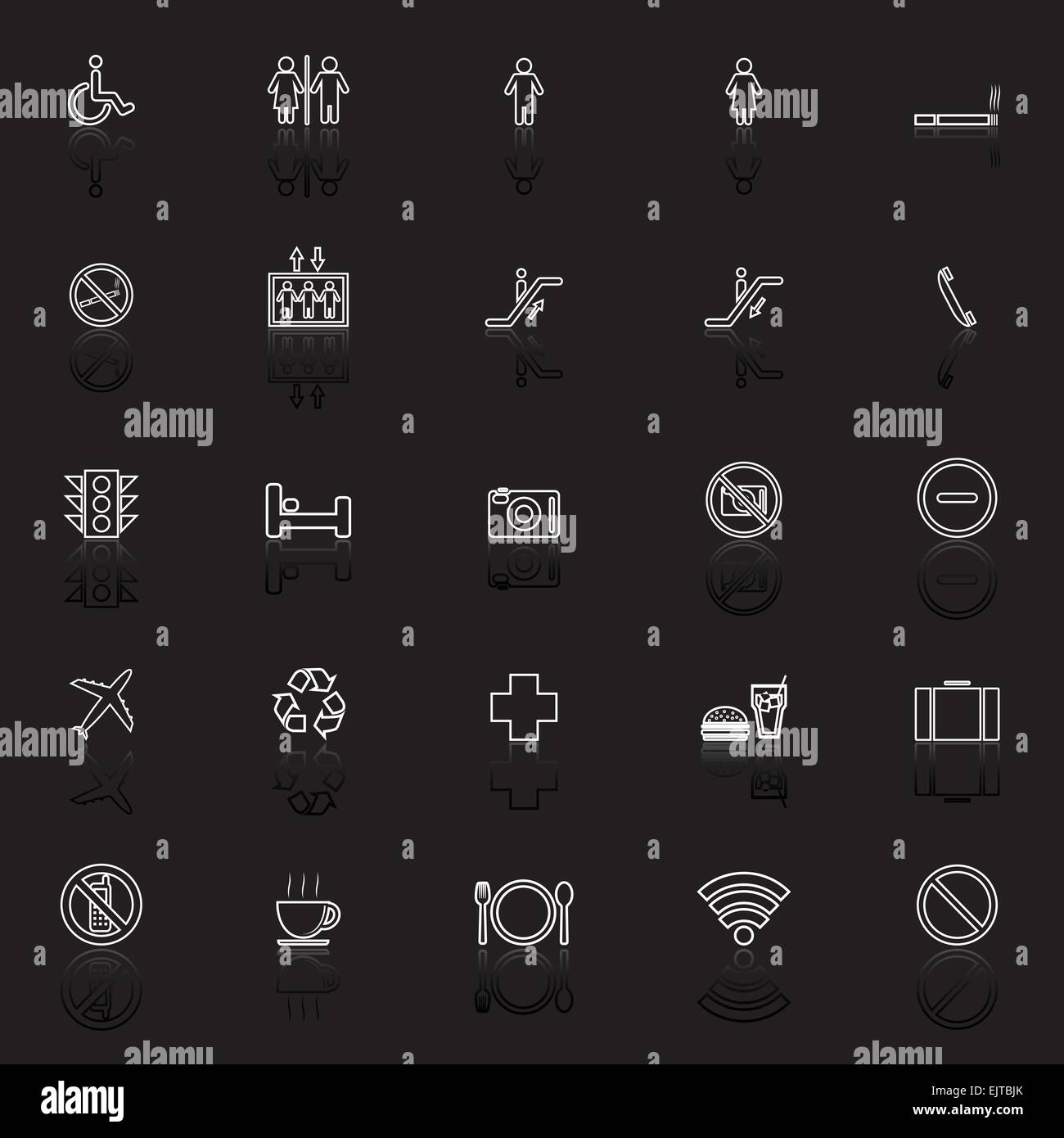 Public line icons with reflect on black background, stock vector Stock ...