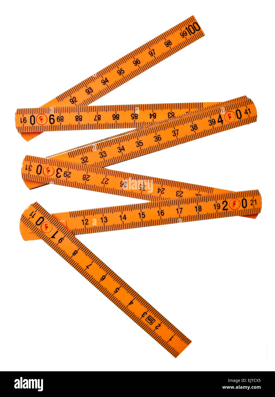 close up of  a carpentry ruler on white background with clipping path Stock Photo
