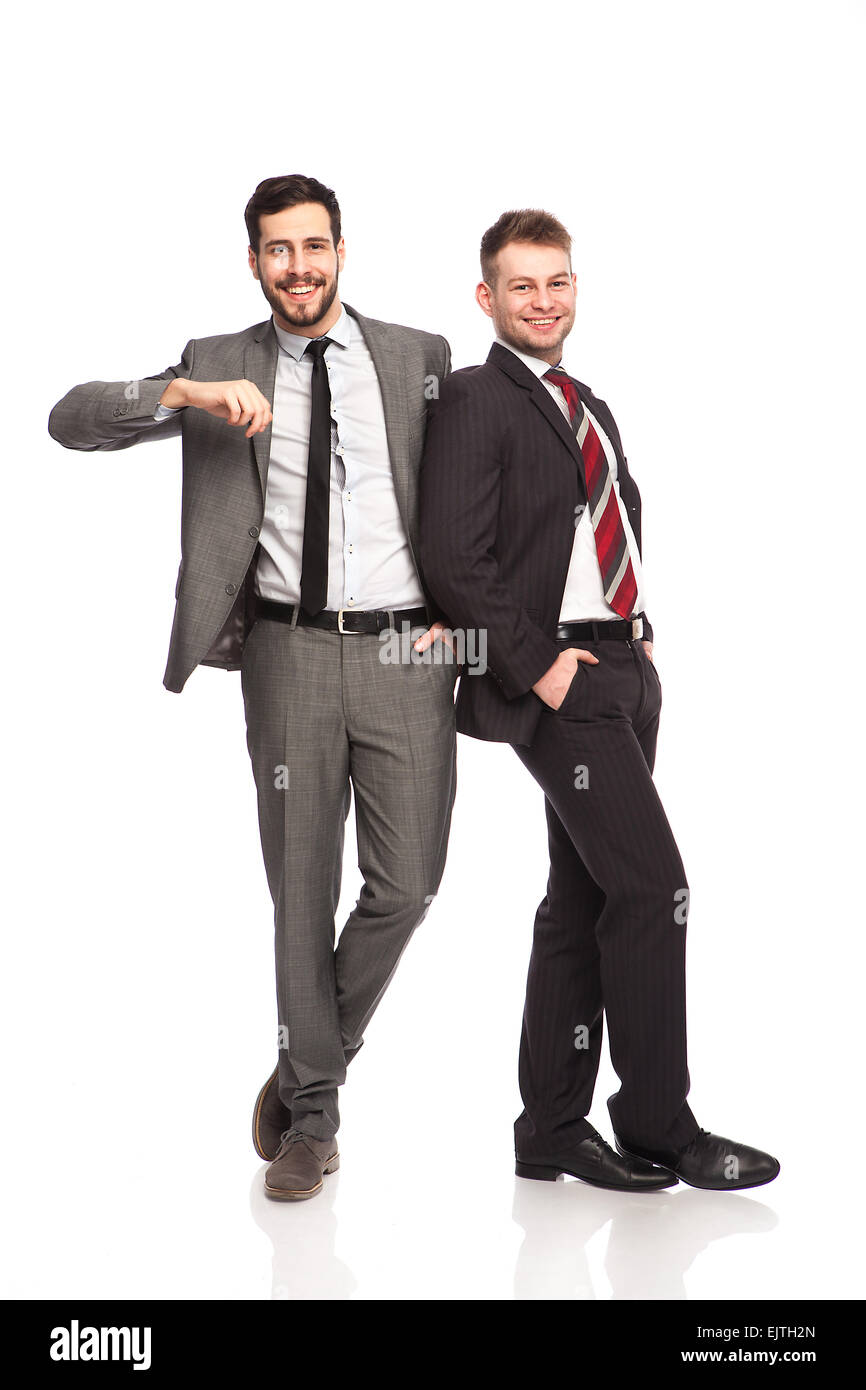 business people. Businessman leans on one side and his collegue leans