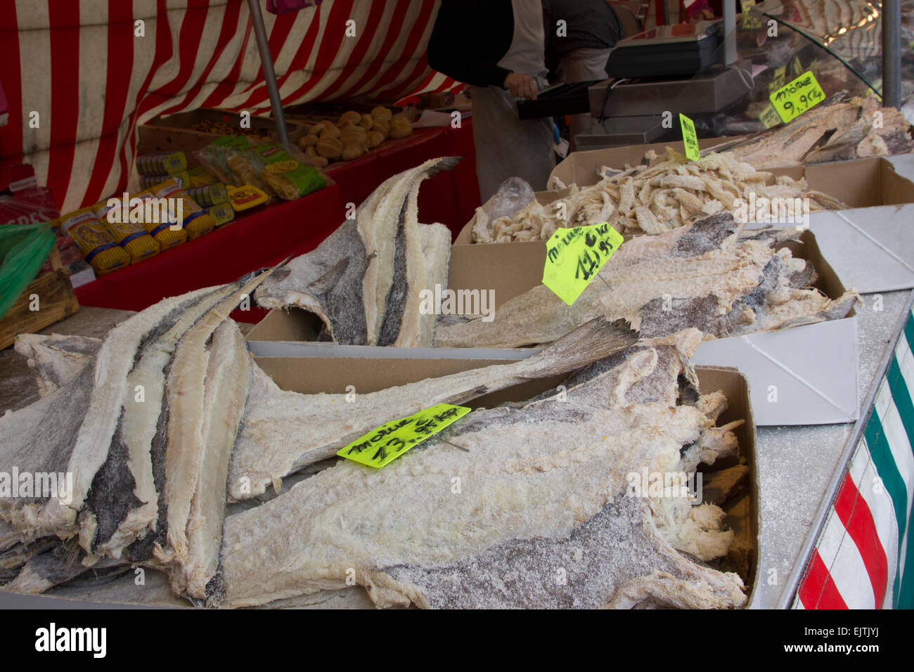 Salt cod on sale in Paris Market Stock Photo Alamy