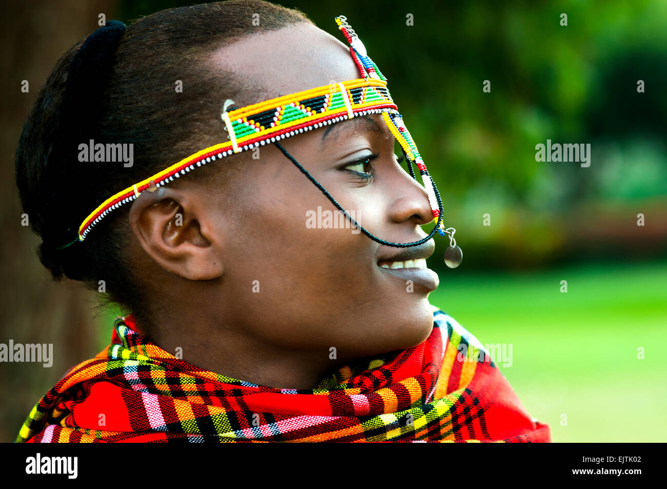 Young Kenyan woman in Maasai costume, Nairobi Stock Photo