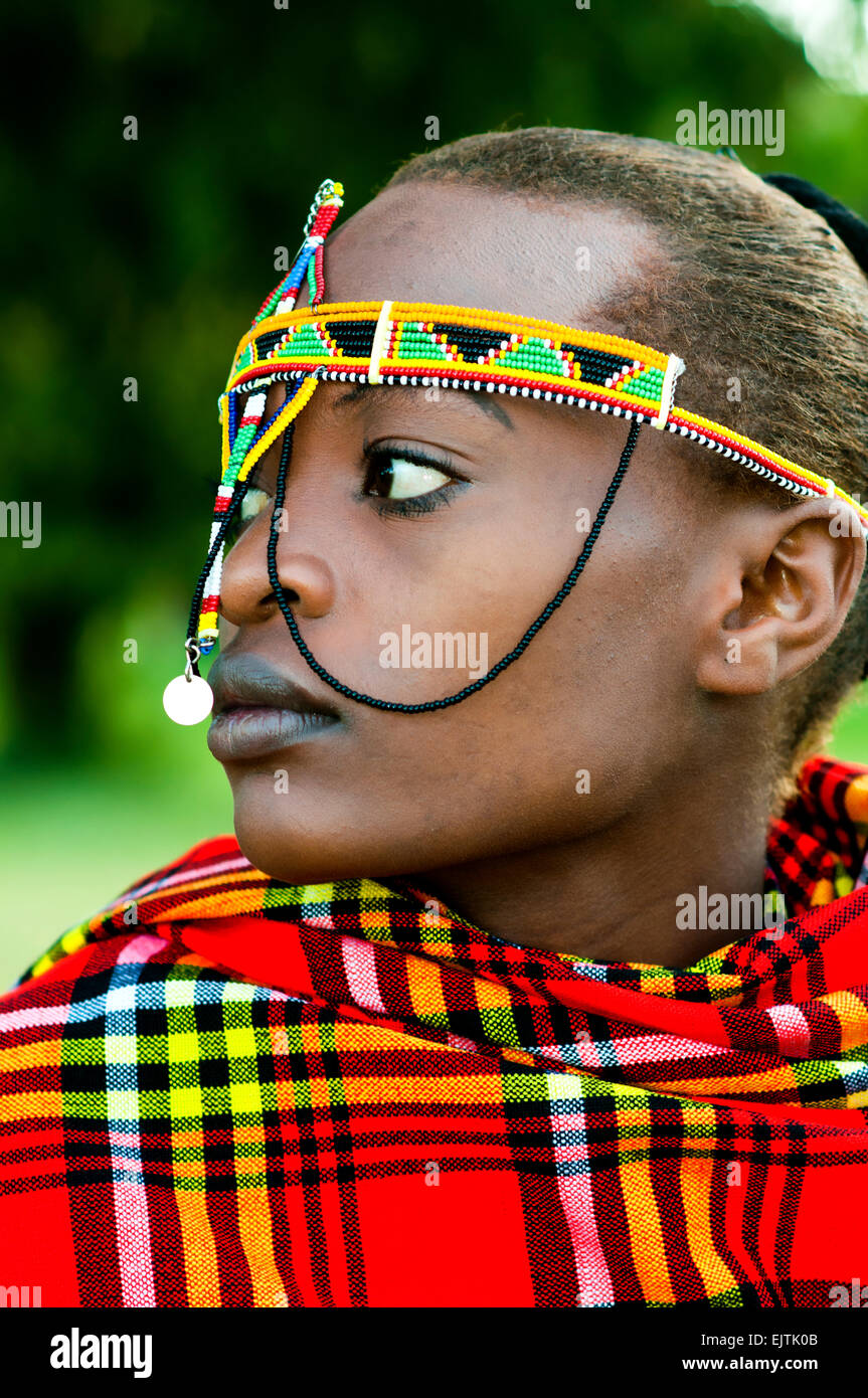 Young Kenyan woman in Maasai costume, Nairobi Stock Photo