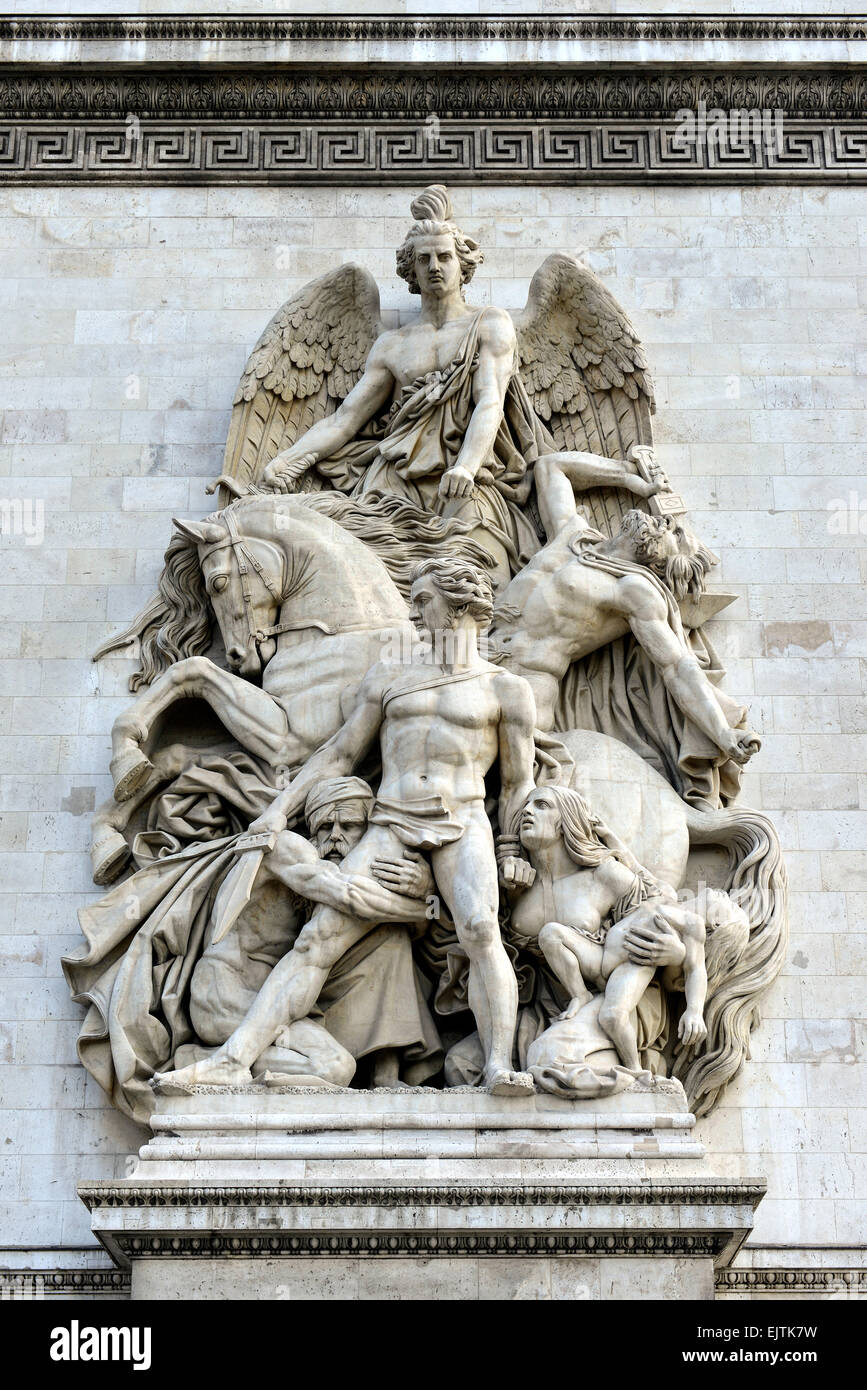 Relief, The resistance of the French people against the Allies in 1814, by Antoine Étex, on the west side of the Arc de Stock Photo