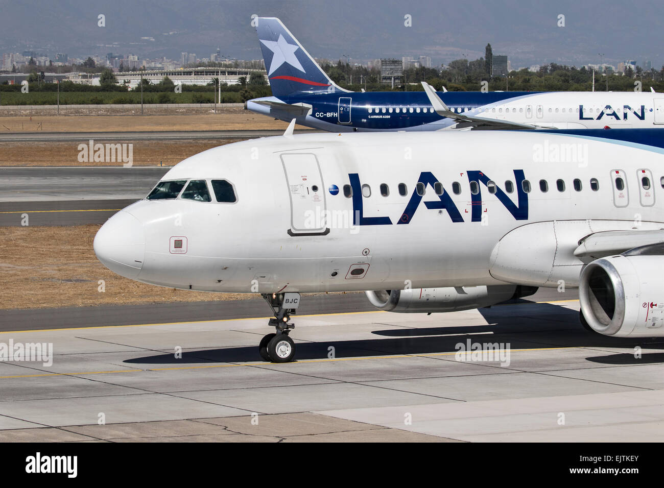 LAN Airways aircraft Airbus A320-200 at Santiago Airport, Chile. Stock Photo