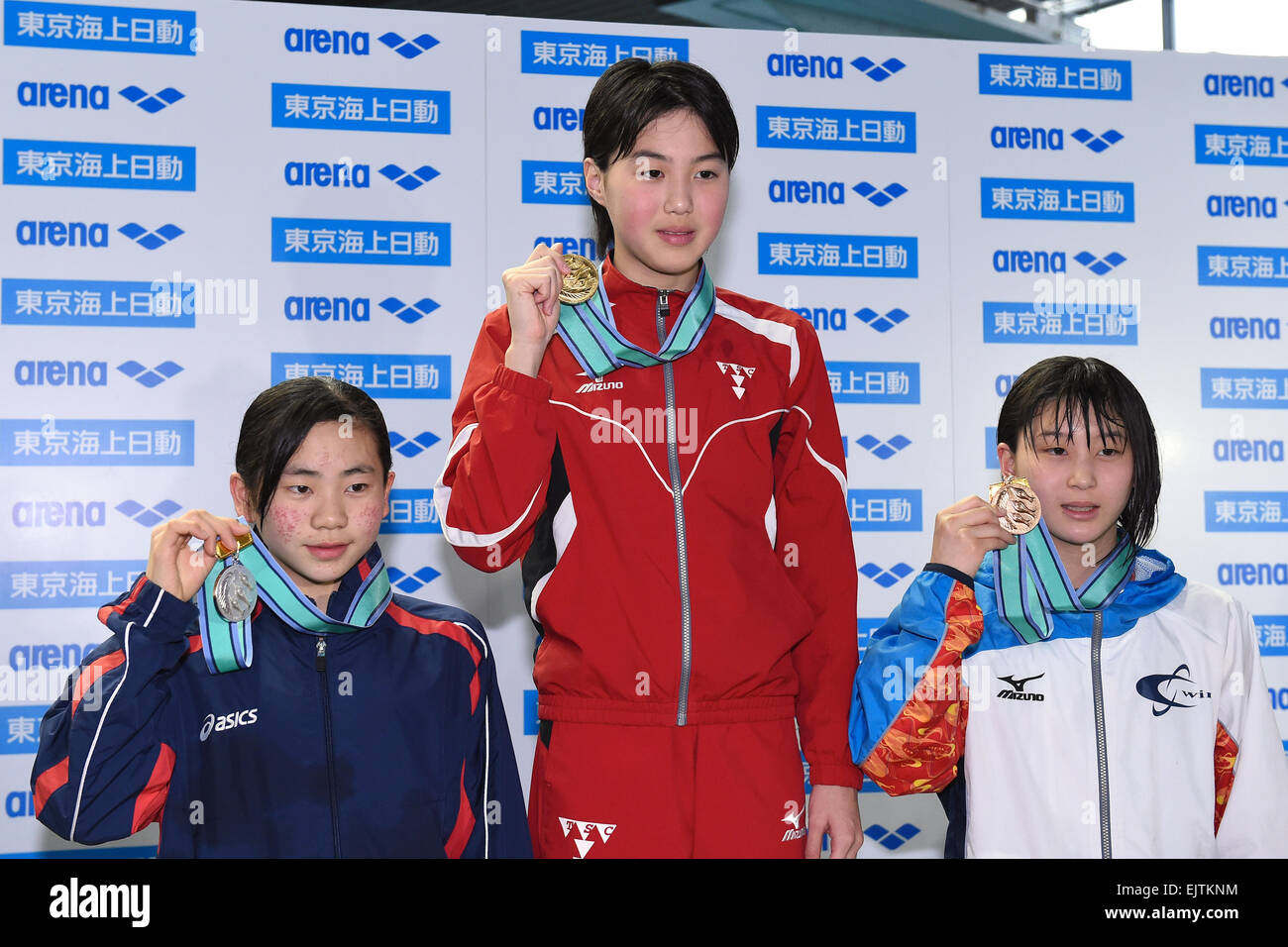 Tatsumi International Swimming Pool Tokyo Japan 28th Mar 15 L R Fuka Tamiya Shiho Matsumoto Chihiro Suzuki March 28 15 Swimming The 37th Joc Junior Olympic Cup Women S 50m Breaststroke 11 12