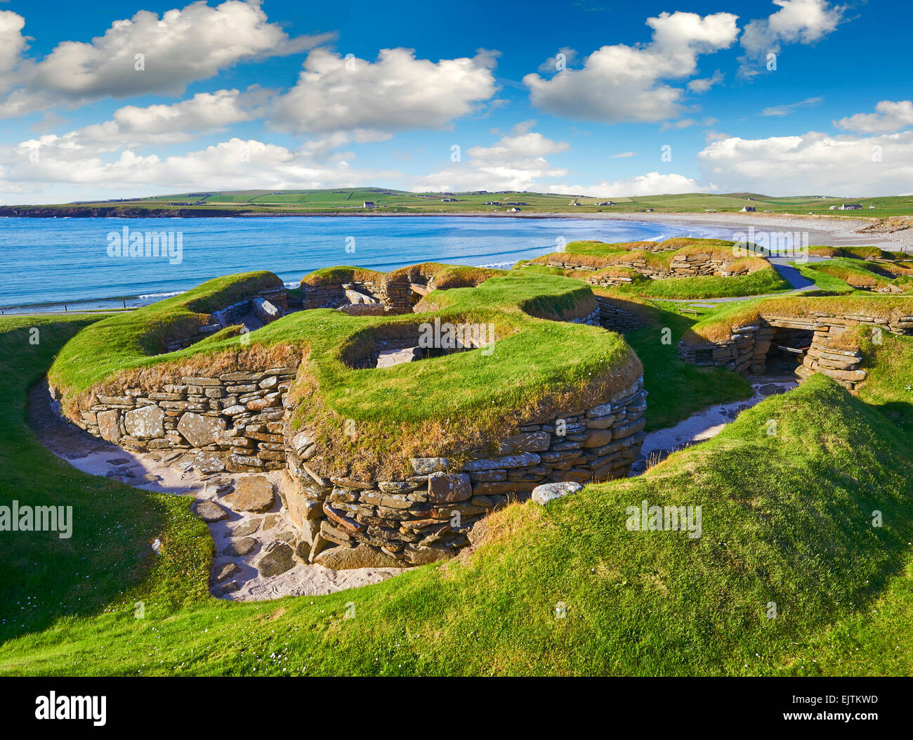 The neolithic settlement of Skara Brae, circa 3000 BC, the best preserved groups of prehistoric houses in Western Europe Stock Photo