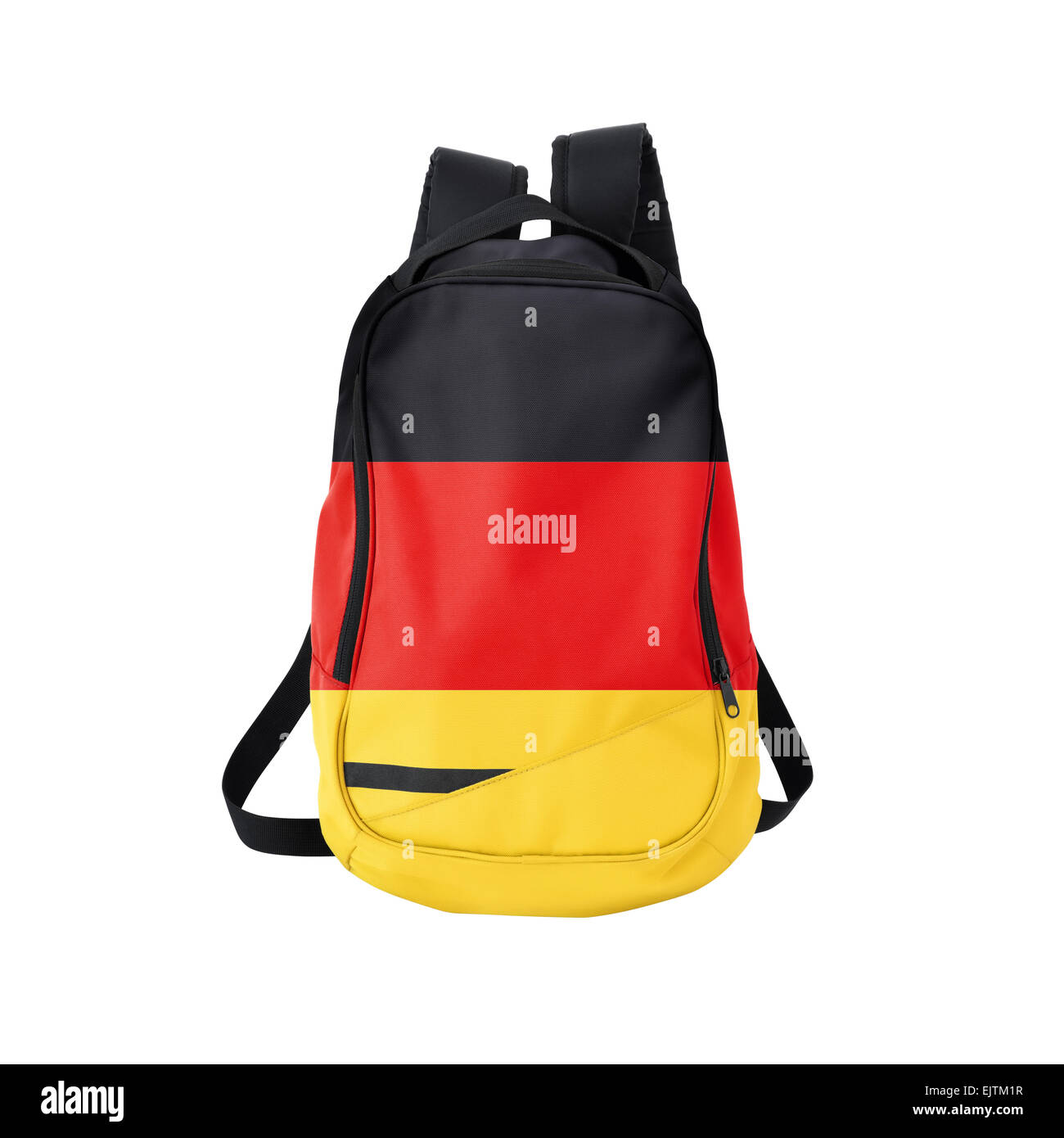 Germany flag backpack isolated on white background. Back to school concept. Education and study abroad. Travel and tourism in Ge Stock Photo