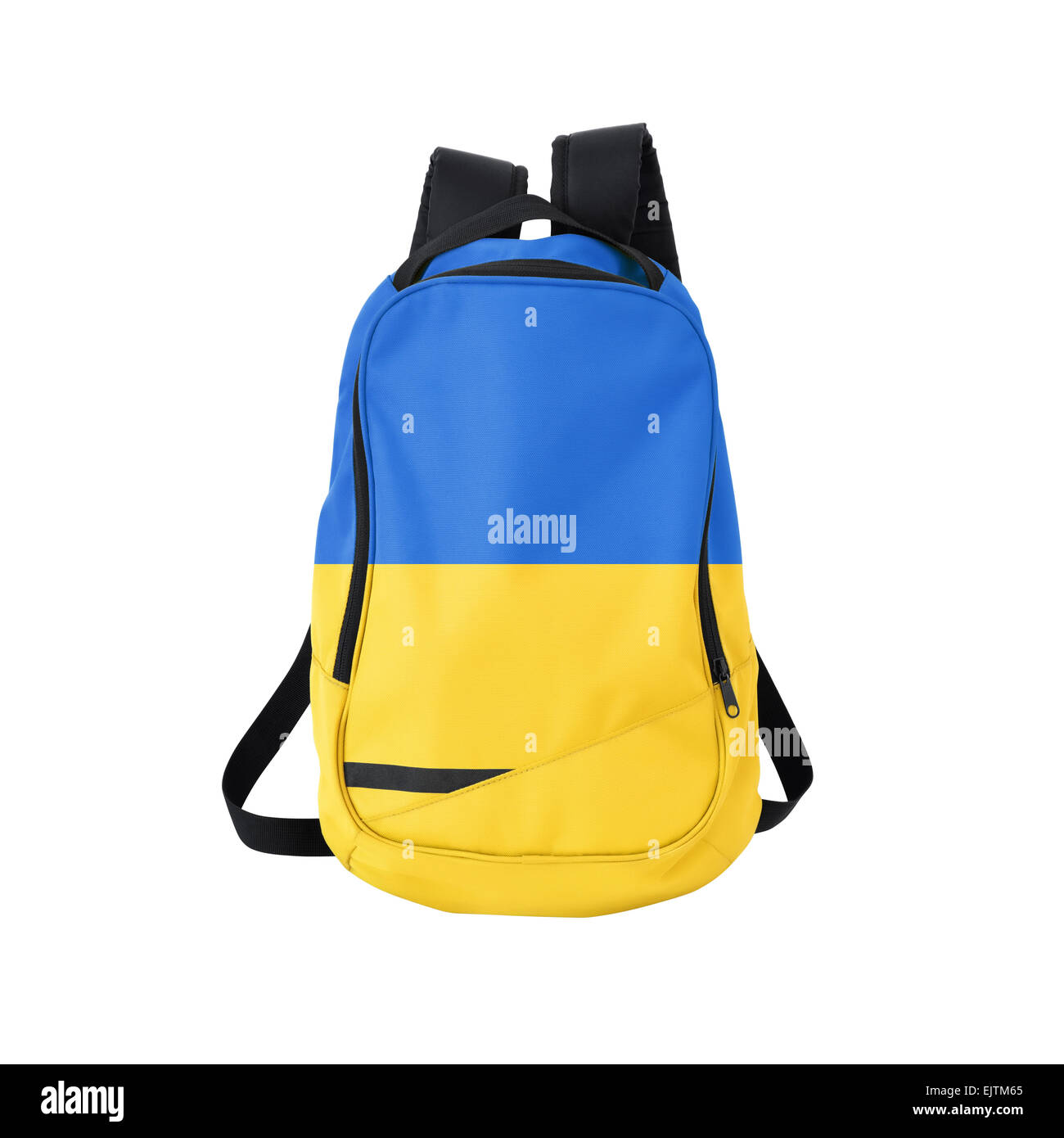 Backpack w/ Ukrainian flag isolated on white background. Back to school concept. Education and