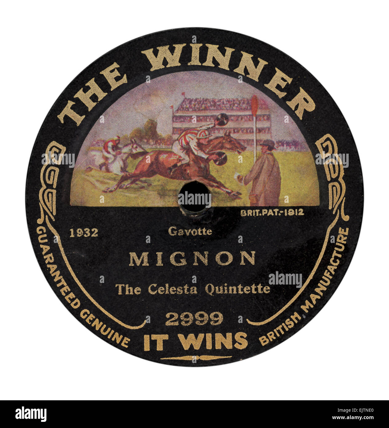 Isolated on white The Winner 78 rpm record label released circa 1916 “Mignon” by The Celesta Quartette Stock Photo