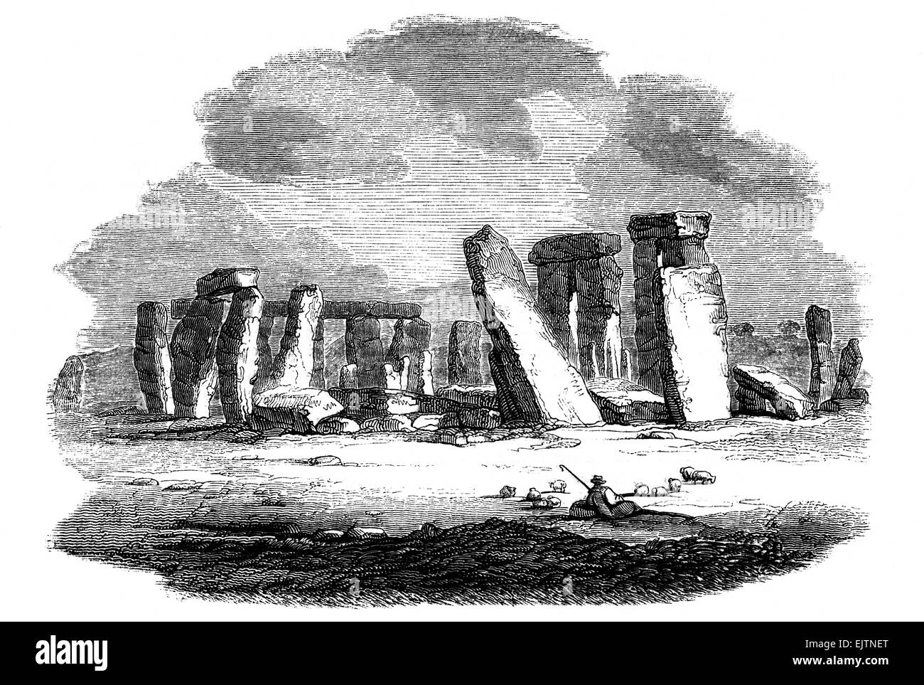 engraved illustration of Stonehenge monument from 1844 Stock Photo - Alamy