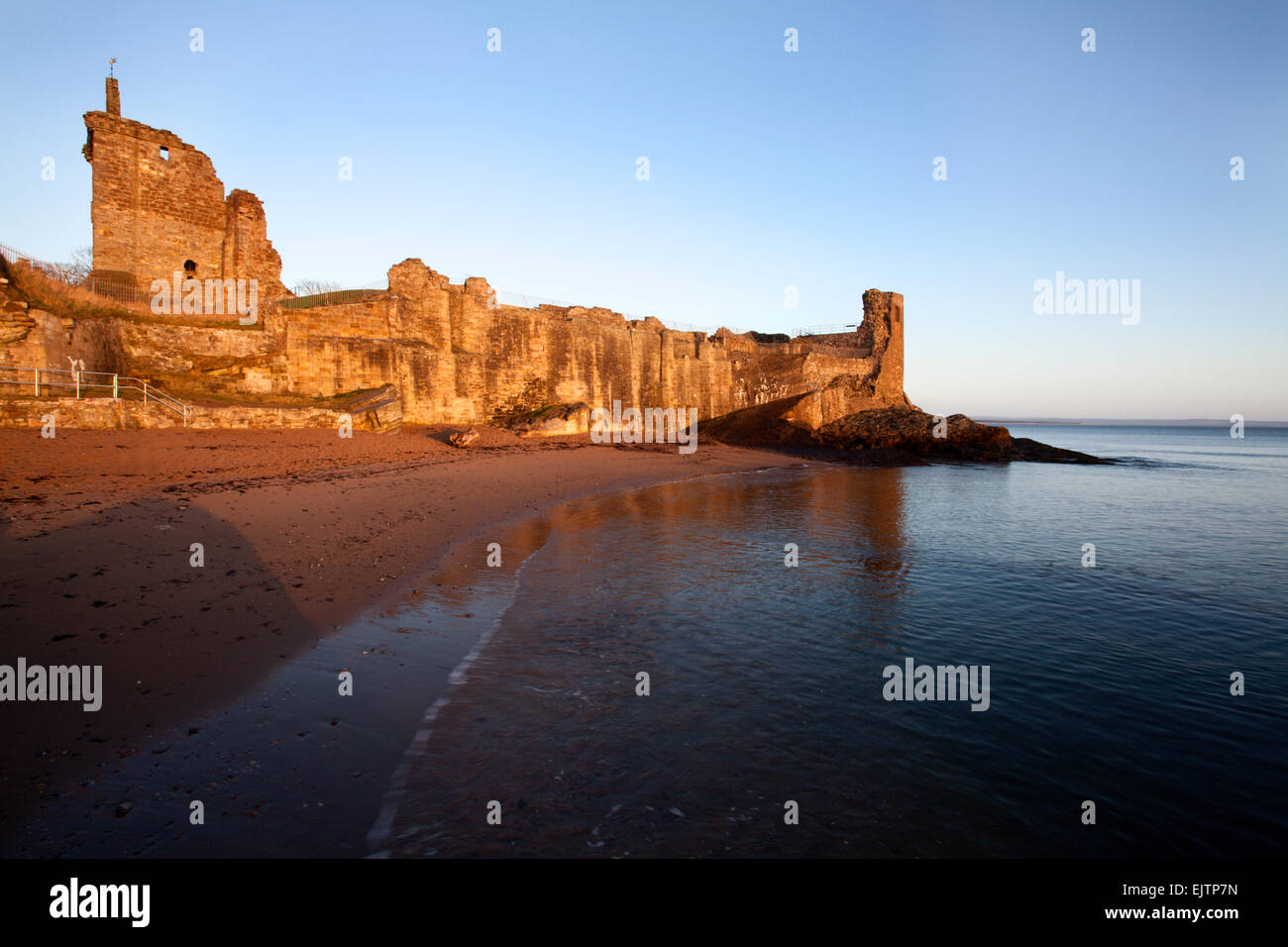 St Andrews Castle and Castle Sands at Sunrise St Andrews Fife Scotland Stock Photo