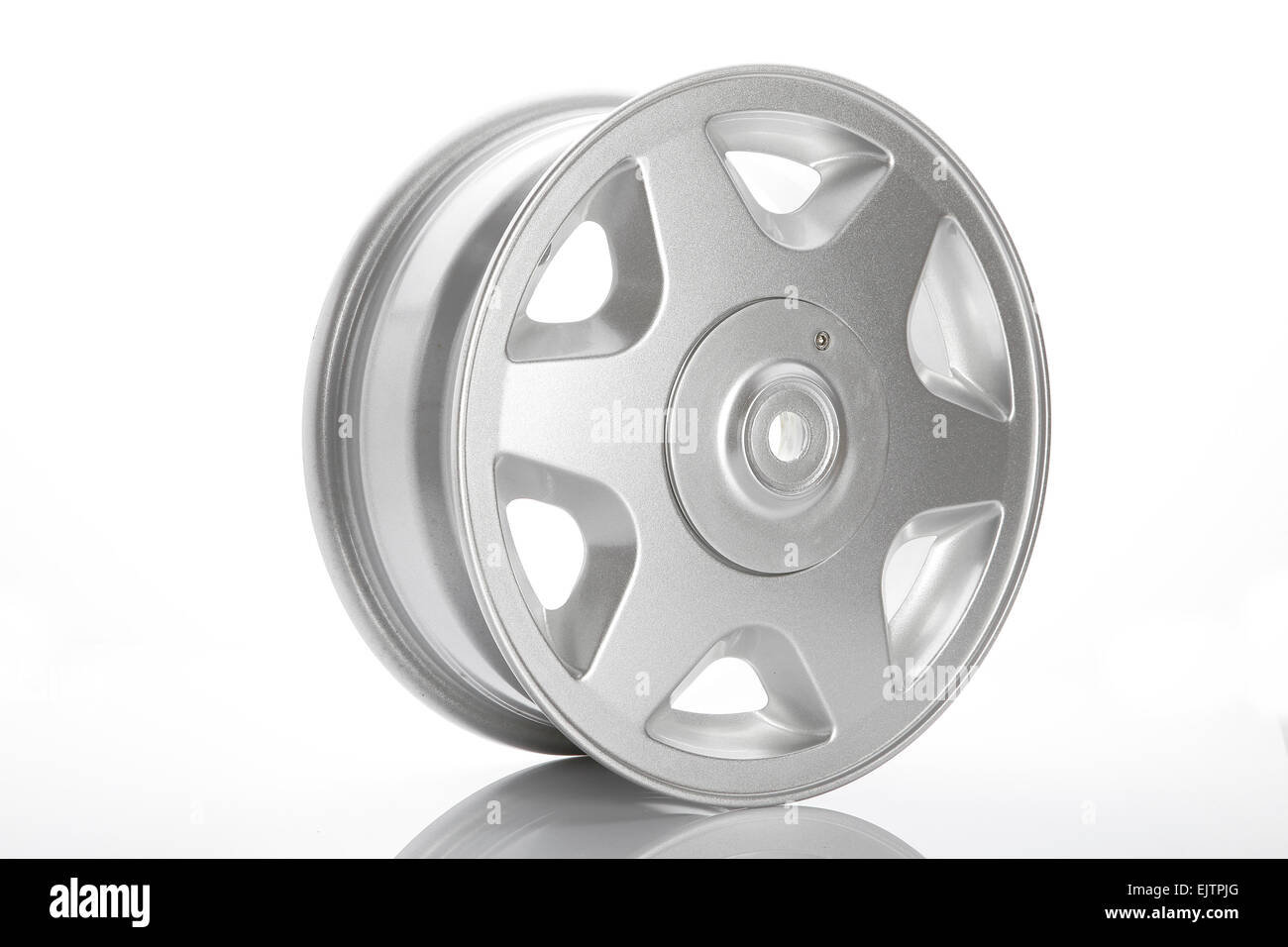 16'  silver wheel rim shot on a white background Stock Photo