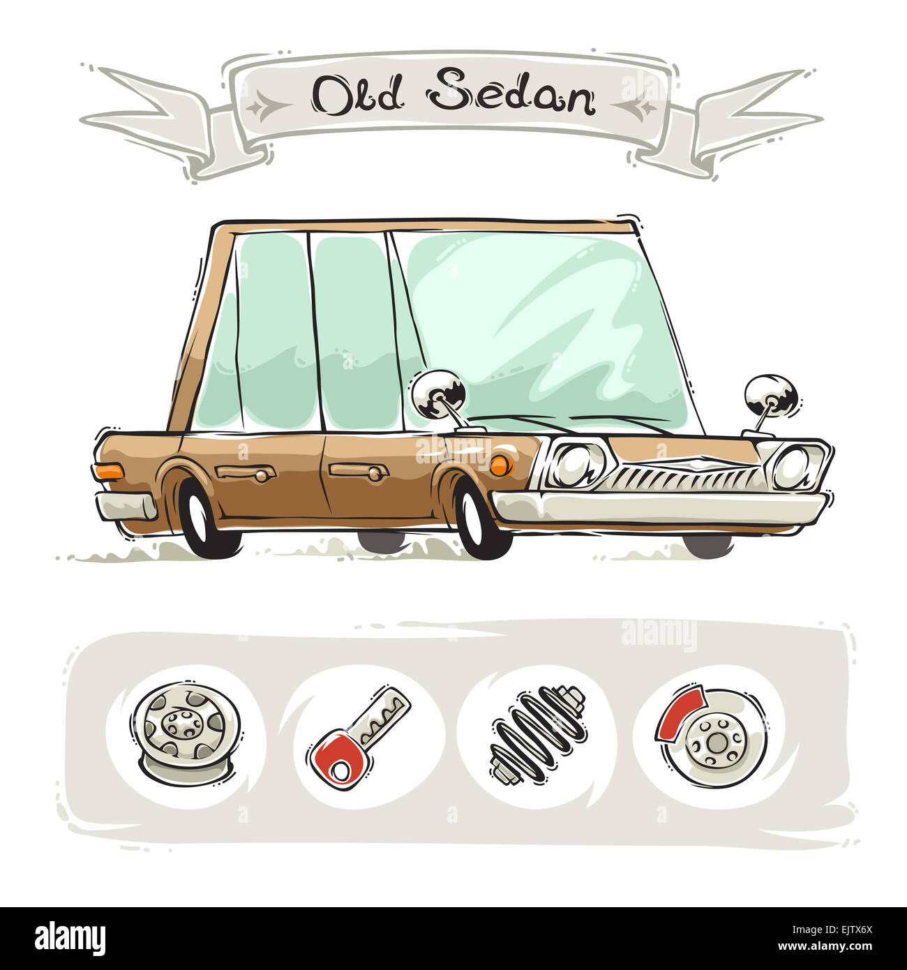 Old Cartoon Sedan Set Stock Photo