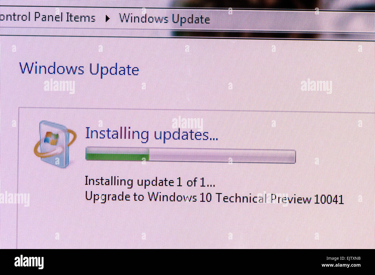 Installing Windows 10 Technical Preview build 10041, a public beta release. Stock Photo