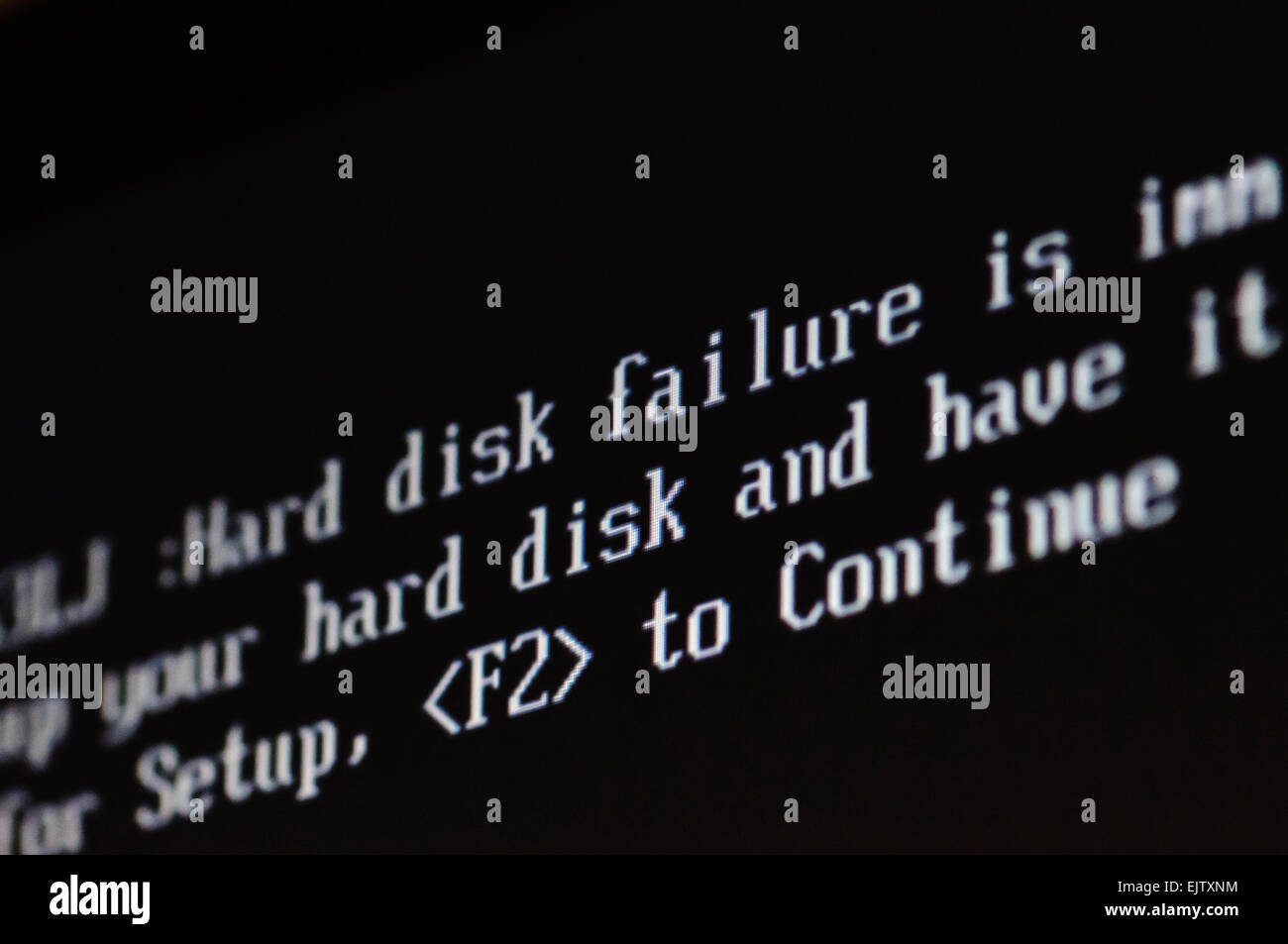 Computer warning message indicating a Hard Disk failure. Stock Photo