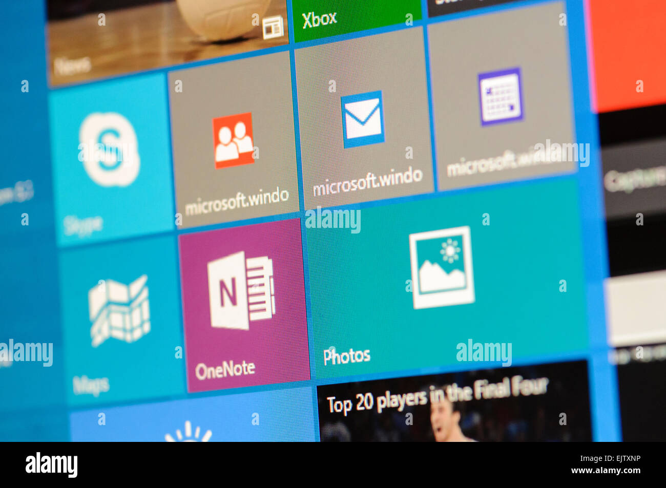 Tiles on the Windows 10 start menu Stock Photo