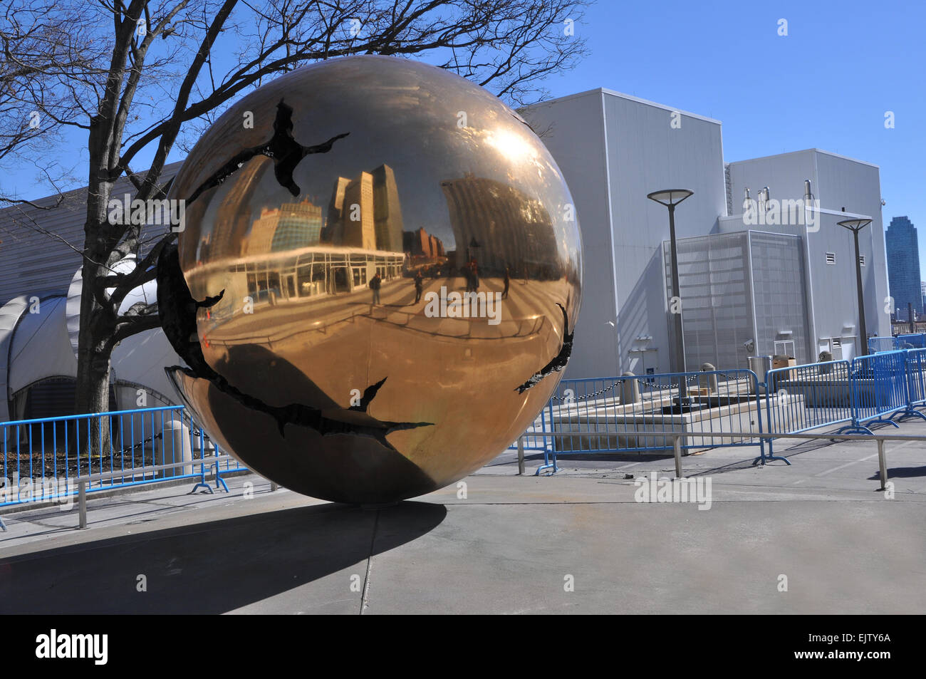 Globe Statue, entrance to the United Nations  Building, New York, USA Stock Photo