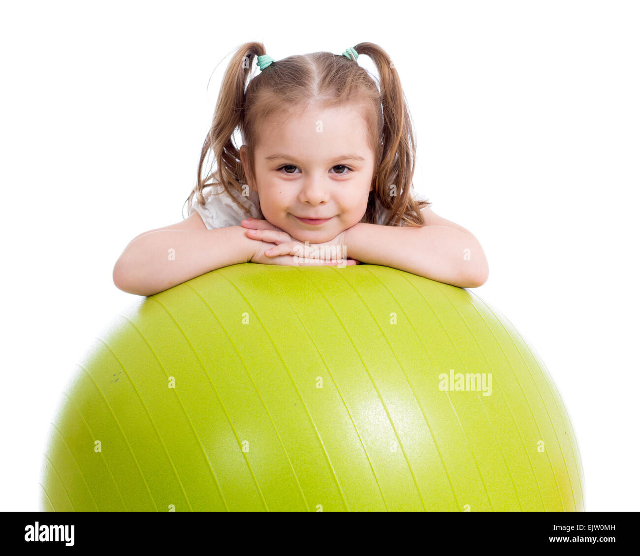 child girl doing fitness exercise with fitball Stock Photo - Alamy