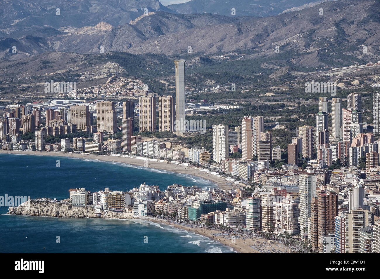Benidorm aerial view from the cross overlooking the town, playa levante
