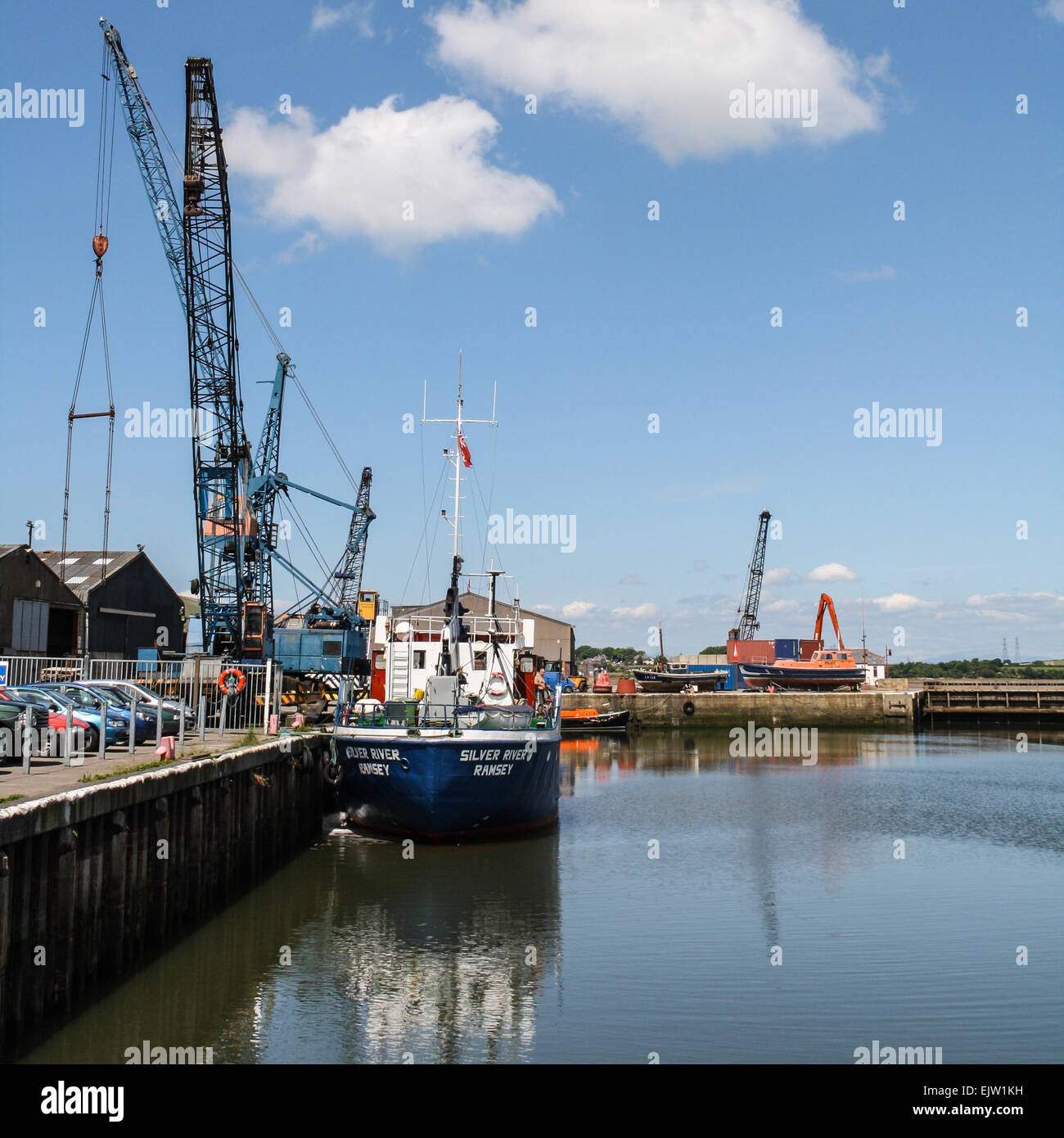 Glasson Dock near Lancaster, on the Lune Estuary, Lancashire. Silver River, Ramsey in dock. Stock Photo