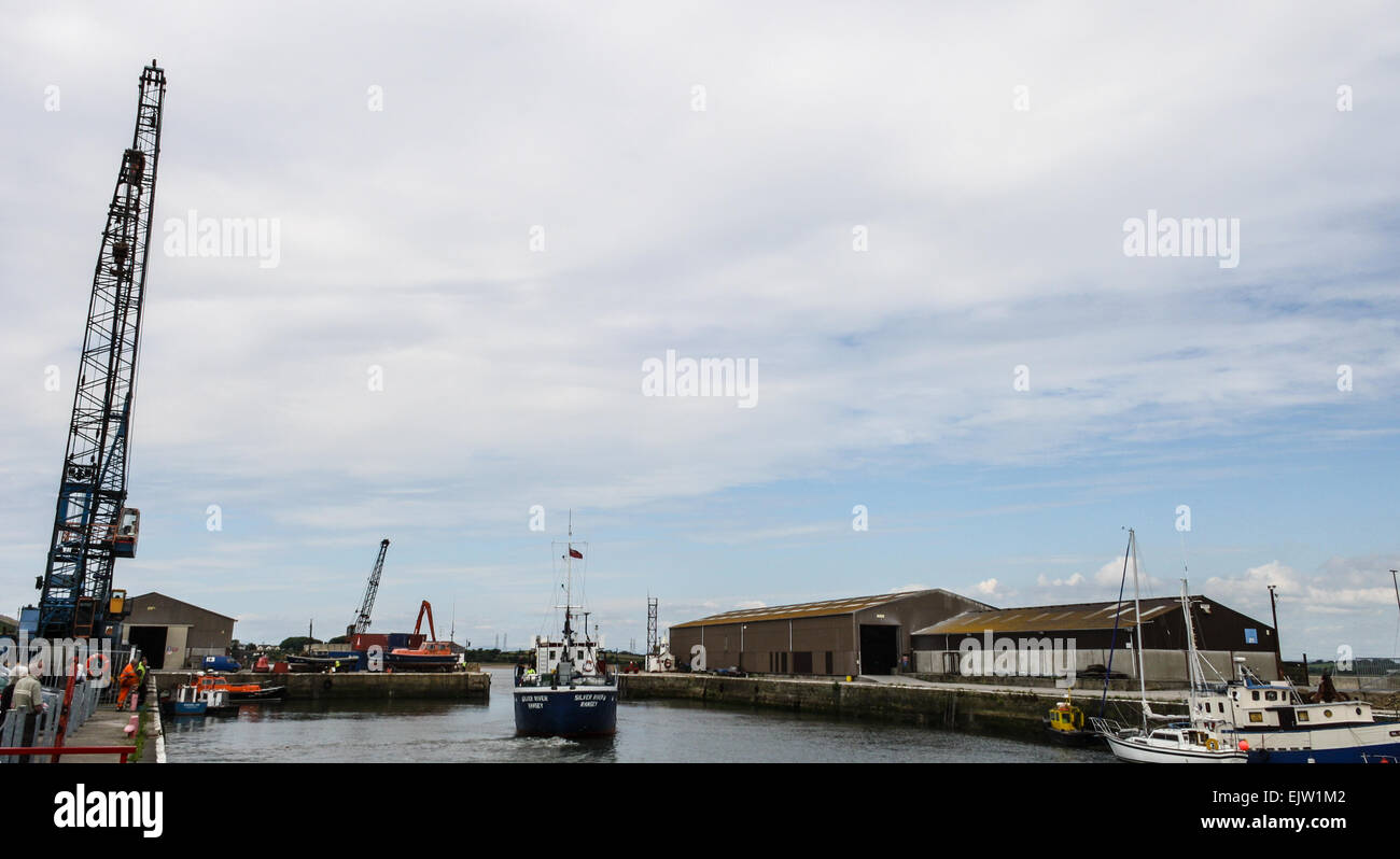 Glasson Dock near Lancaster, on the Lune Estuary, Lancashire. Silver River, Ramsey in dock. Stock Photo