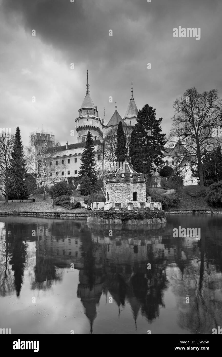 Black and White of the Bojnice Castle, located in the heart of Slovakia, Europe. Stock Photo