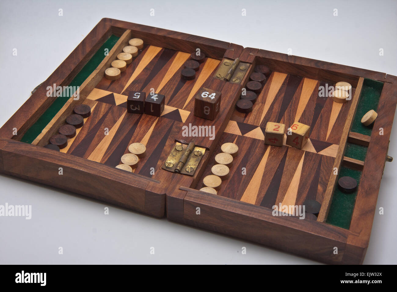 backgammon, the first floor of the box ready to start playing game Stock Photo