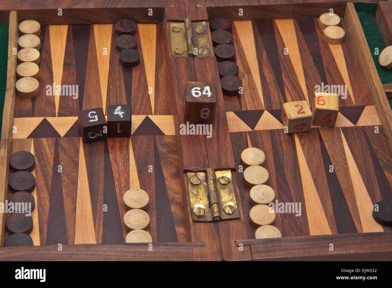backgammon, the first floor of the box ready to start playing game Stock Photo