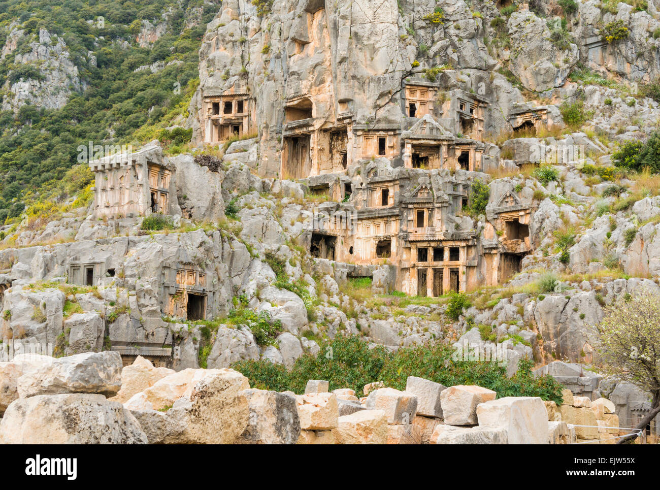 Rock tombs at Myra, Antalya Province, Aegean Region, Turkey Stock Photo