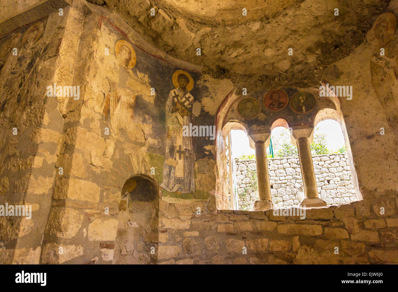 Wall paintings in the interior of St Nicholas Church, Demre, Antalya Province, Aegean Region, Turkey Stock Photo