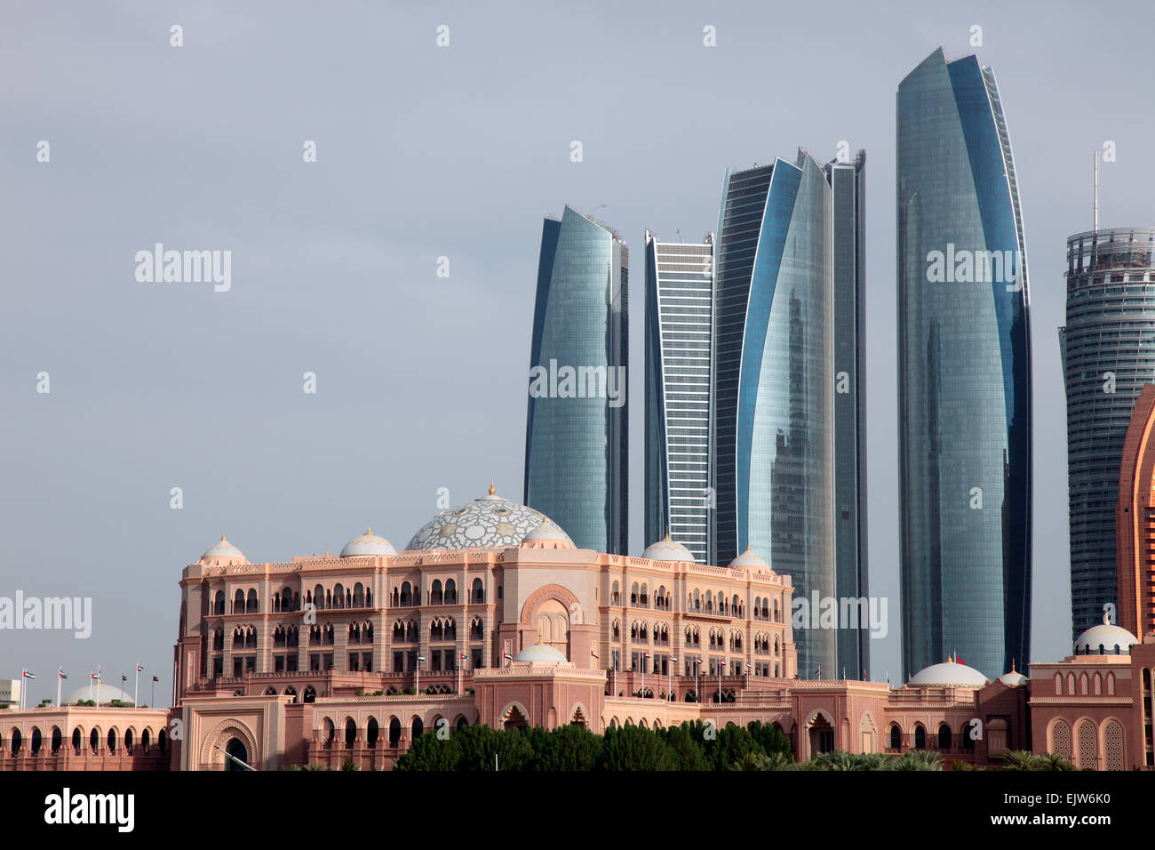 Emirates Palace Hotel and Etihad Towers Abu Dhabi Stock Photo