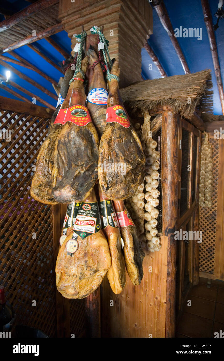 Smoked Jabugo hams and garlic in Andalusia in Spain Stock Photo Alamy