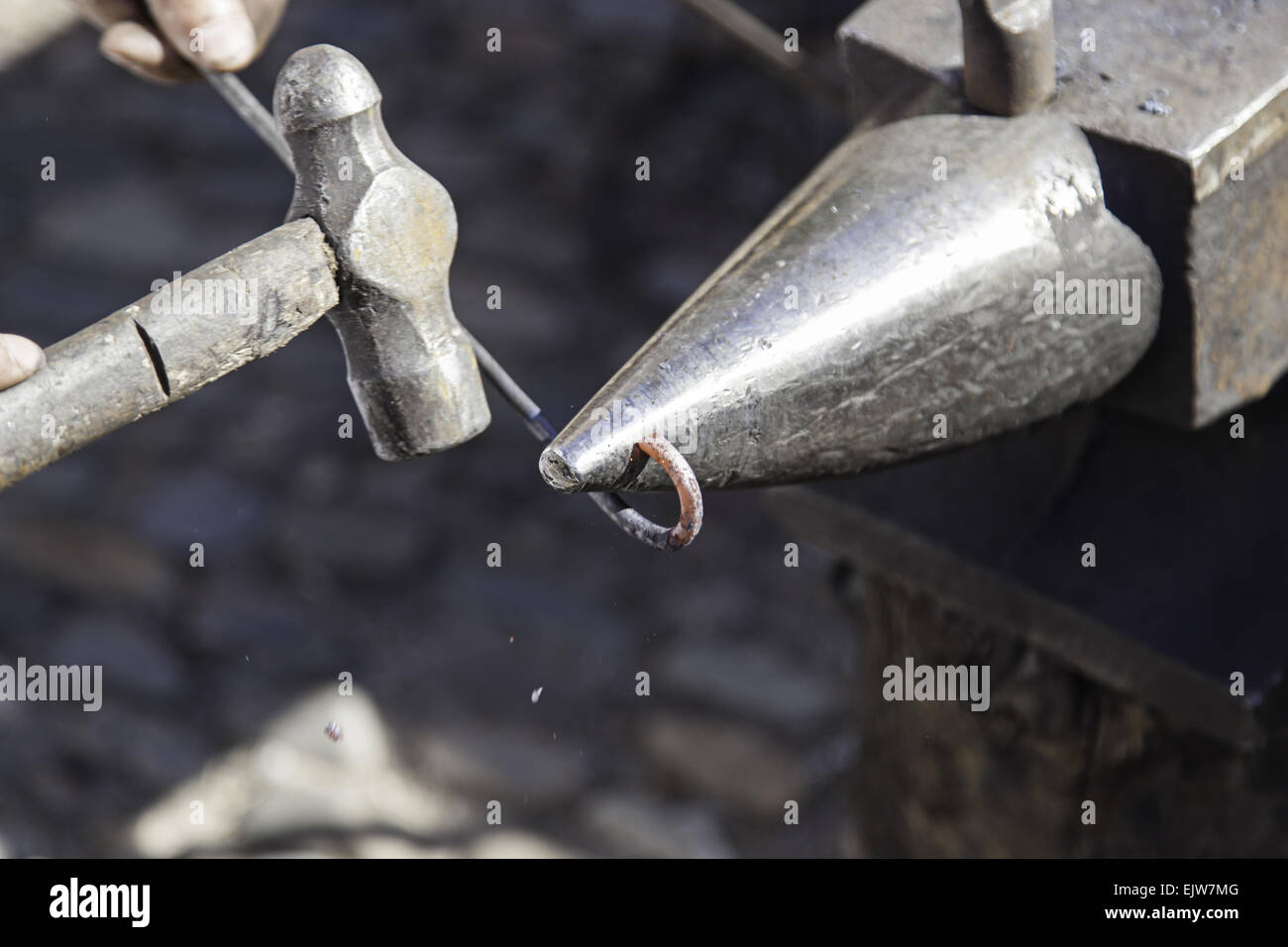 Forgar Hammer and anvil forge, detail of a workshop for shaping metal Stock ...