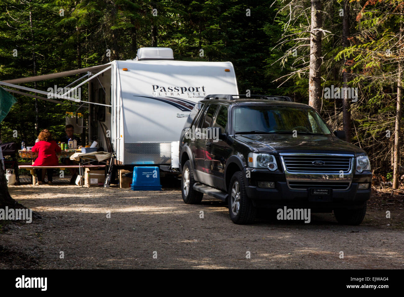 In Saguenay Fjord National Park, Quebec, Canada, a newly constructed section for RV camping offers visitors a quiet environment Stock Photo
